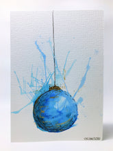 Original Hand Painted Christmas Card - Bauble Collection - Blue and Gold Splatter Bauble - eDgE dEsiGn London
