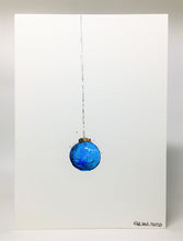 Original Hand Painted Christmas Card - Bauble Collection - Blue and Gold design - eDgE dEsiGn London