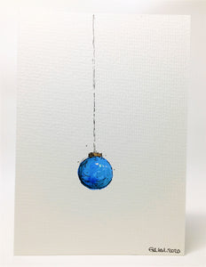 Original Hand Painted Christmas Card - Bauble Collection - Blue and Gold design - eDgE dEsiGn London