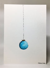 Original Hand Painted Christmas Card - Bauble Collection - Turquoise and Gold design - eDgE dEsiGn London