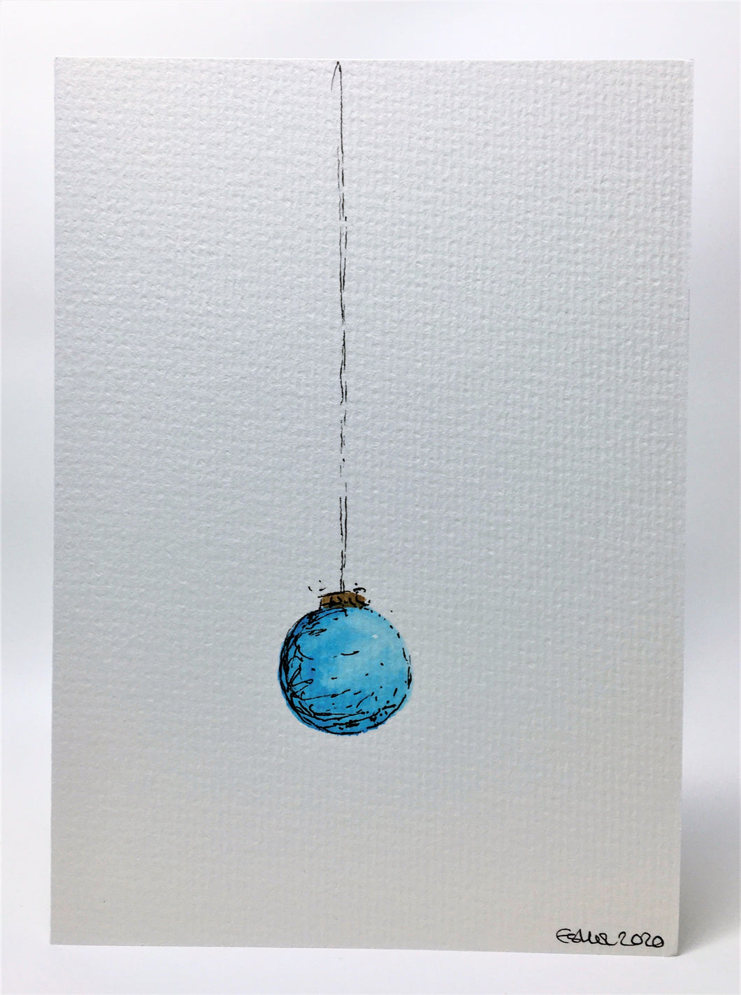 Original Hand Painted Christmas Card - Bauble Collection - Turquoise and Gold design - eDgE dEsiGn London