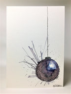 Original Hand Painted Christmas Card - Bauble Collection - Black, Silver, Grey Splatter Bauble - eDgE dEsiGn London