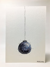 Original Hand Painted Christmas Card - Bauble Collection - Black, Silver and Grey Bauble - eDgE dEsiGn London