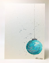 Original Hand Painted Christmas Card - Bauble Collection - Teal and Silver Bauble - eDgE dEsiGn London