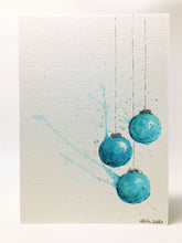 Original Hand Painted Christmas Card - Bauble Collection - Teal and Silver Baubles - eDgE dEsiGn London