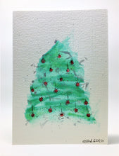Original Hand Painted Christmas Card - Tree Collection - Large tree with red and silver detail - eDgE dEsiGn London