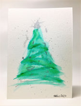Original Hand Painted Christmas Card - Tree Collection - Tree with silver detail - eDgE dEsiGn London