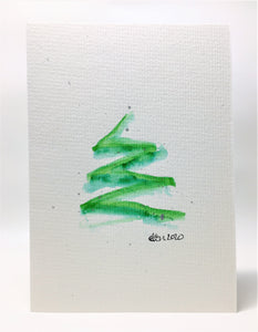 Original Hand Painted Christmas Card - Tree Collection - Abstract tree with silver splatter - eDgE dEsiGn London