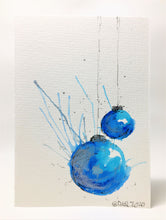 Original Hand Painted Christmas Card - Bauble Collection - Blue, Turquoise and Silver Splatter Baubles - eDgE dEsiGn London