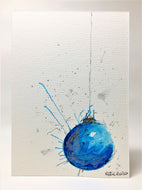 Original Hand Painted Christmas Card - Bauble Collection - Blue, Turquoise and Silver Splatter Bauble - eDgE dEsiGn London