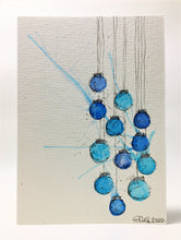Original Hand Painted Christmas Card - Bauble Collection - 12 Blue, Turquoise and Silver Splatter Baubles - eDgE dEsiGn London