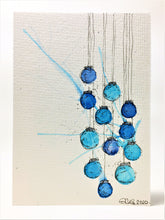 Original Hand Painted Christmas Card - Bauble Collection - 12 Blue, Turquoise and Silver Splatter Baubles - eDgE dEsiGn London