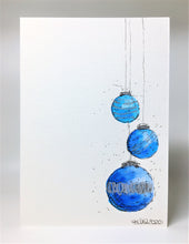 Original Hand Painted Christmas Card - Bauble Collection - 3 Blue, Turquoise and Silver Splatter Baubles - eDgE dEsiGn London