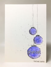 Original Hand Painted Christmas Card - Bauble Collection - 3 Lilac and Silver Splatter Baubles - eDgE dEsiGn London