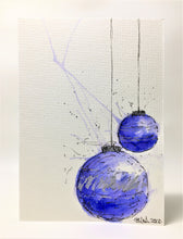 Original Hand Painted Christmas Card - Bauble Collection - 2 Purple and Silver Splatter Baubles - eDgE dEsiGn London