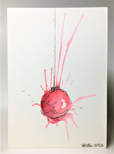 Original Hand Painted Christmas Card - Bauble Collection - Red, Pink and Silver Splatter Bauble - eDgE dEsiGn London