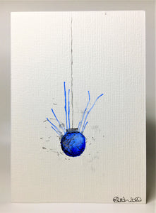 Original Hand Painted Christmas Card - Bauble Collection - Small Blue and Silver Splatter Bauble - eDgE dEsiGn London