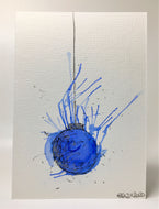 Original Hand Painted Christmas Card - Bauble Collection - Large Blue and Silver Splatter Bauble - eDgE dEsiGn London