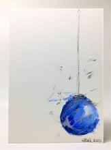 Original Hand Painted Christmas Card - Bauble Collection - Large Blue and Silver Bauble - eDgE dEsiGn London