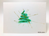 Original Hand Painted Christmas Card - Tree Collection - Small Tree with Gold Splatter - eDgE dEsiGn London