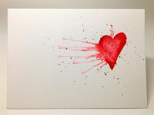 Original Hand Painted Greeting Card - Valentine - Red and Gold Heart - eDgE dEsiGn London