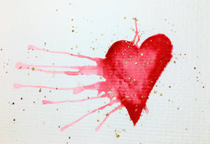 Original Hand Painted Greeting Card - Valentine - Red and Gold Heart - eDgE dEsiGn London