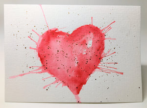 Original Hand Painted Greeting Card - Valentine - Large Red and Gold Heart - eDgE dEsiGn London