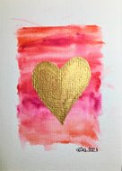 Original Hand Painted Greeting Card - Red and Pink with Gold Heart - eDgE dEsiGn London