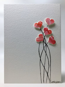 Original Hand Painted Greeting Card - Five Red Heart Flowers - eDgE dEsiGn London