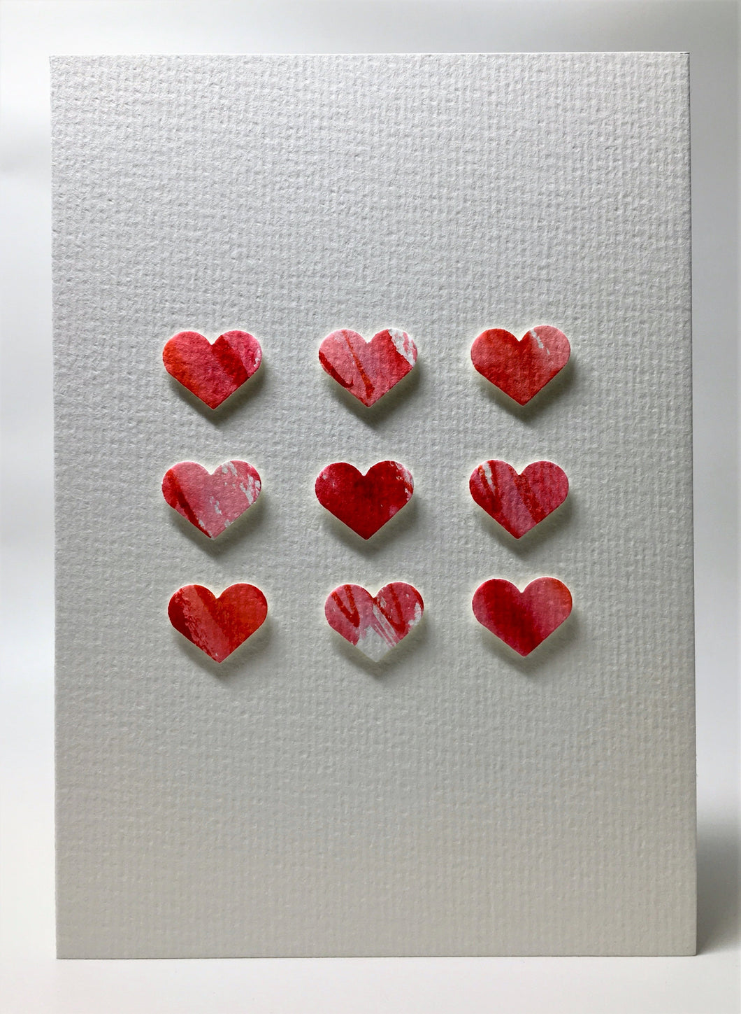 Original Hand Painted Greeting Card - Red and Pink Hearts Square - eDgE dEsiGn London