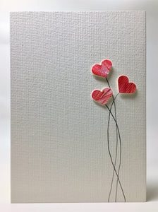 Original Hand Painted Greeting Card - Three Red Heart Flowers - eDgE dEsiGn London