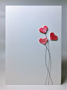 Original Hand Painted Greeting Card - Three Red Heart Flowers - eDgE dEsiGn London