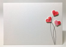 Original Hand Painted Greeting Card - Three Red and Pink Heart Flowers - eDgE dEsiGn London
