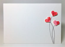 Original Hand Painted Greeting Card - Three Red and Pink Heart Flowers - eDgE dEsiGn London