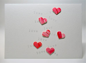 Original Hand Painted Greeting Card - 6 random hearts and love - eDgE dEsiGn London