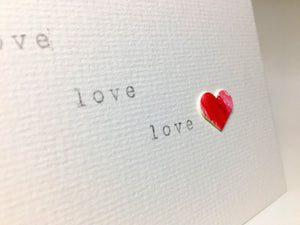 Original Hand Painted Greeting Card - Red heart and love, love, love! - eDgE dEsiGn London