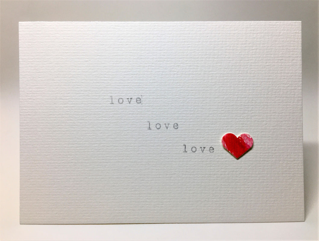 Original Hand Painted Greeting Card - Red heart and love, love, love! - eDgE dEsiGn London