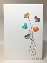 Original Hand Painted Greeting Card - Five Multicoloured Heart Flowers - eDgE dEsiGn London
