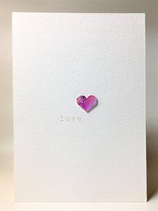 Original Hand Painted Greeting Card - Pink, Purple, Heart and Love - eDgE dEsiGn London
