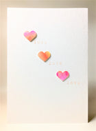 Original Hand Painted Greeting Card - 3 Pink and Orange Hearts and Love - eDgE dEsiGn London