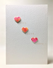Original Hand Painted Greeting Card - 3 Pink and Orange Hearts and Love - eDgE dEsiGn London