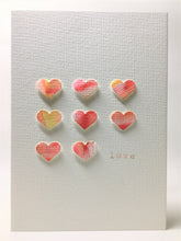 Original Hand Painted Greeting Card - Pink and Orange Hearts Square and Love - eDgE dEsiGn London