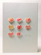 Original Hand Painted Greeting Card - Pink and Orange Hearts Square and Love - eDgE dEsiGn London