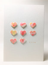 Original Hand Painted Greeting Card - Pink and Orange Hearts Square and Love - eDgE dEsiGn London