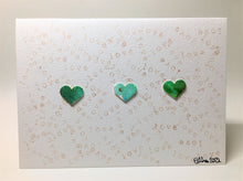 Original Hand Painted Greeting Card - Three Green Hearts and Lots of Love - eDgE dEsiGn London