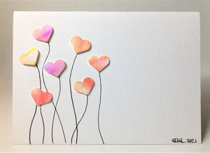 Original Hand Painted Greeting Card - Seven Multicoloured Heart Flowers - eDgE dEsiGn London