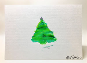 Abstract Christmas Tree with Silver Star - Hand Painted Christmas Card