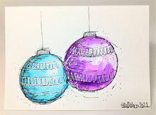 Abstract Turquoise and Purple Baubles - Hand Painted Christmas Card