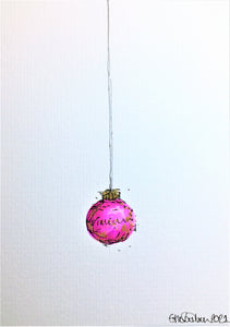 Small Pink and Gold Bauble - Hand Painted Christmas Card