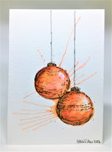 Orange, Red and Gold Splatter Baubles - Hand Painted Christmas Card
